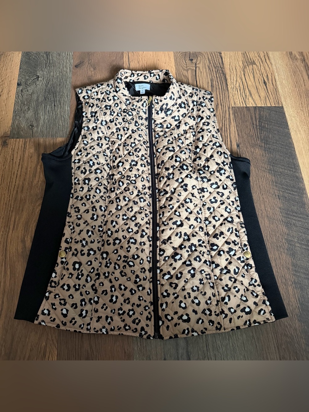 Kim Rogers Quilted Leopard-Print Vest in Tan and Black